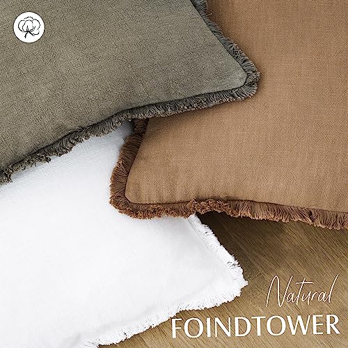 Image of Foindtower Set of 2 Decorative Linen Fringe Throw Pillow Covers Cozy Boho Farmhouse Cushion Cover with Tassels Soft Accent Pillowcase for Couch Sofa Bed Living Room Home Decor, 24x24 Inch, Khaki Brown