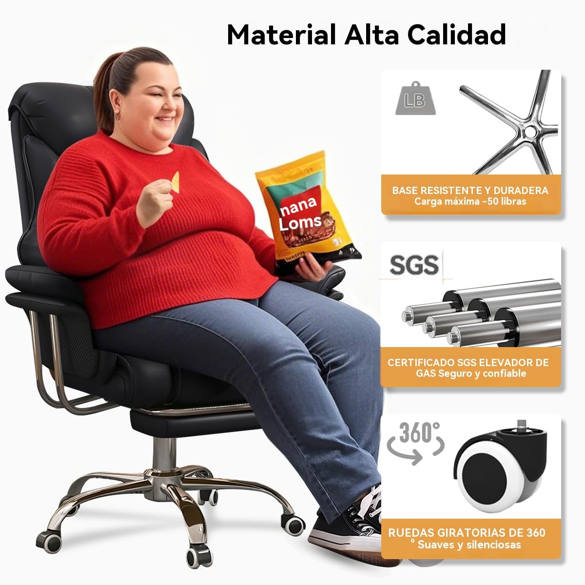 Silla de Oficina Grande Y Alta (250 kg), Silla Ejecutiva Extra Ancha en Cuero Sintético con Reposapiés Retráctil, Ergonómica, Resistente Y de Altura Ajustable para Ordenador.