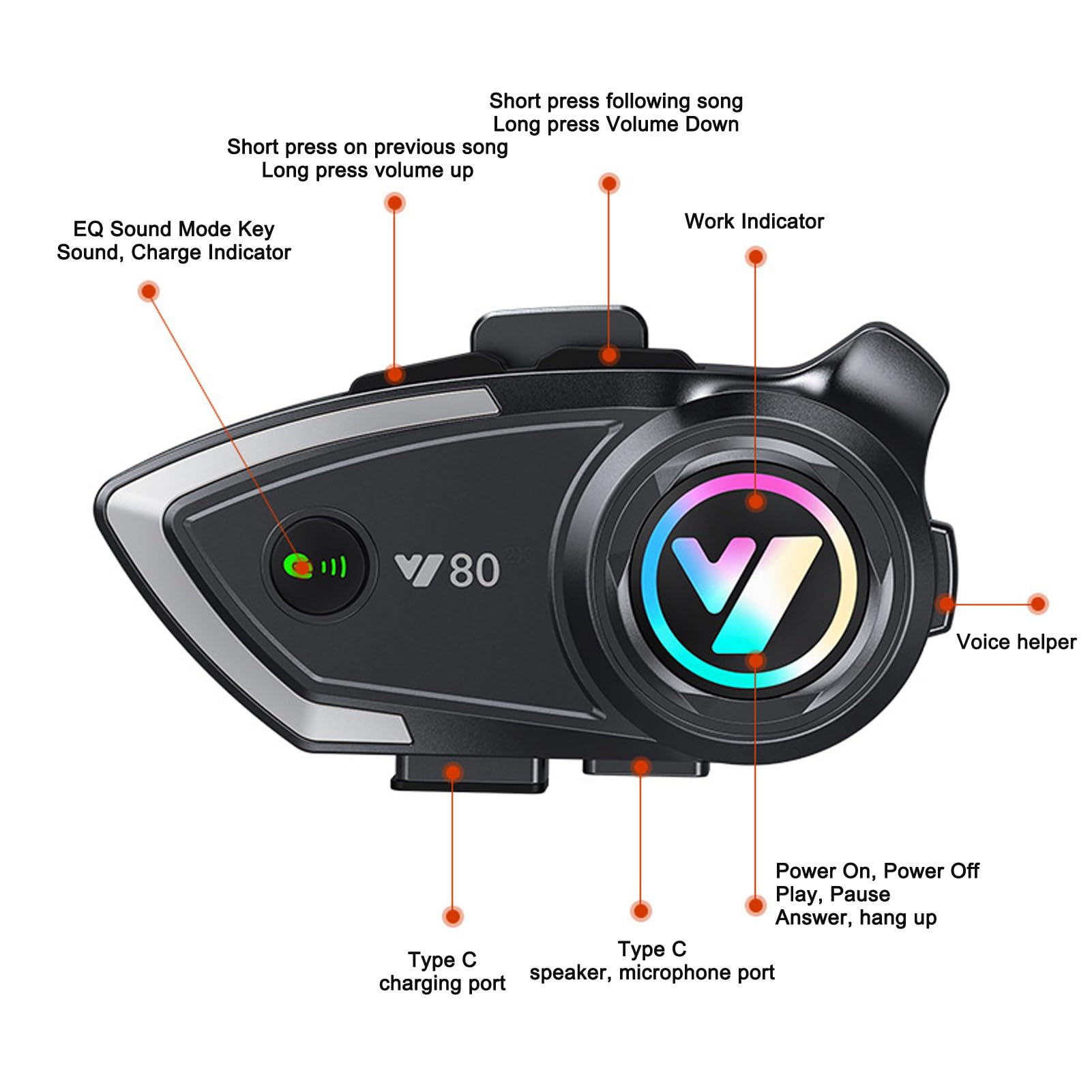 Altoparlanti del Casco da Motocicletta, Auricolare Bluetooth 5.3 Bluetooth IP67 Auricolare per Moto Impermeabile per Cavalcare (nero)
