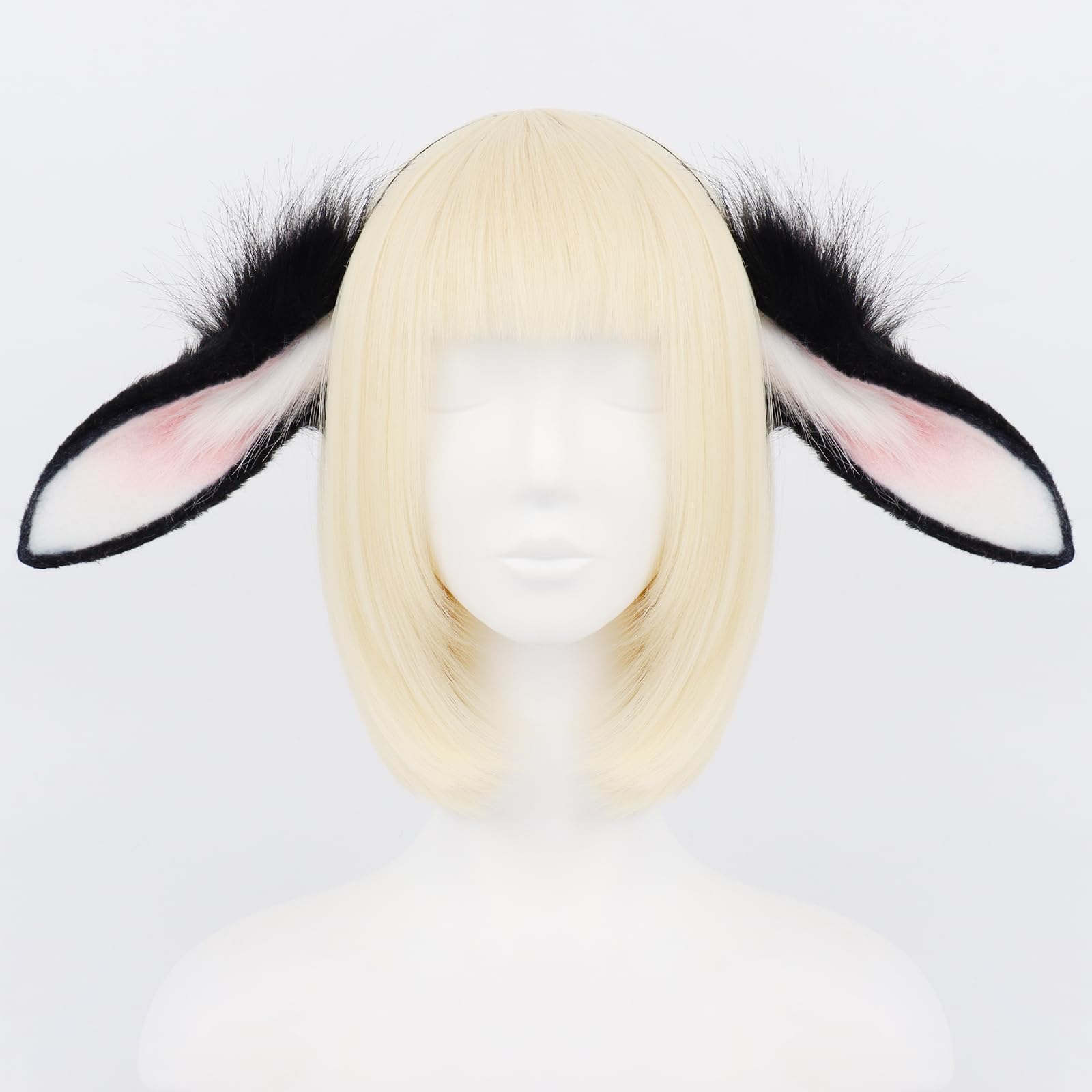 Cerchietto realistico con orecchie da coniglio, in peluche, per carnevale, Natale, cosplay, bianco e