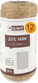 D.RECT 110983 - Cuerda de Yute de 50 m, 12 Unidades, Color marrón Natural, Cuerda de Embalaje, Cinta de Regalo, Cuerda Decorativa, 1,2 mm de Grosor, para: Embalaje, Manualidades, floristería,