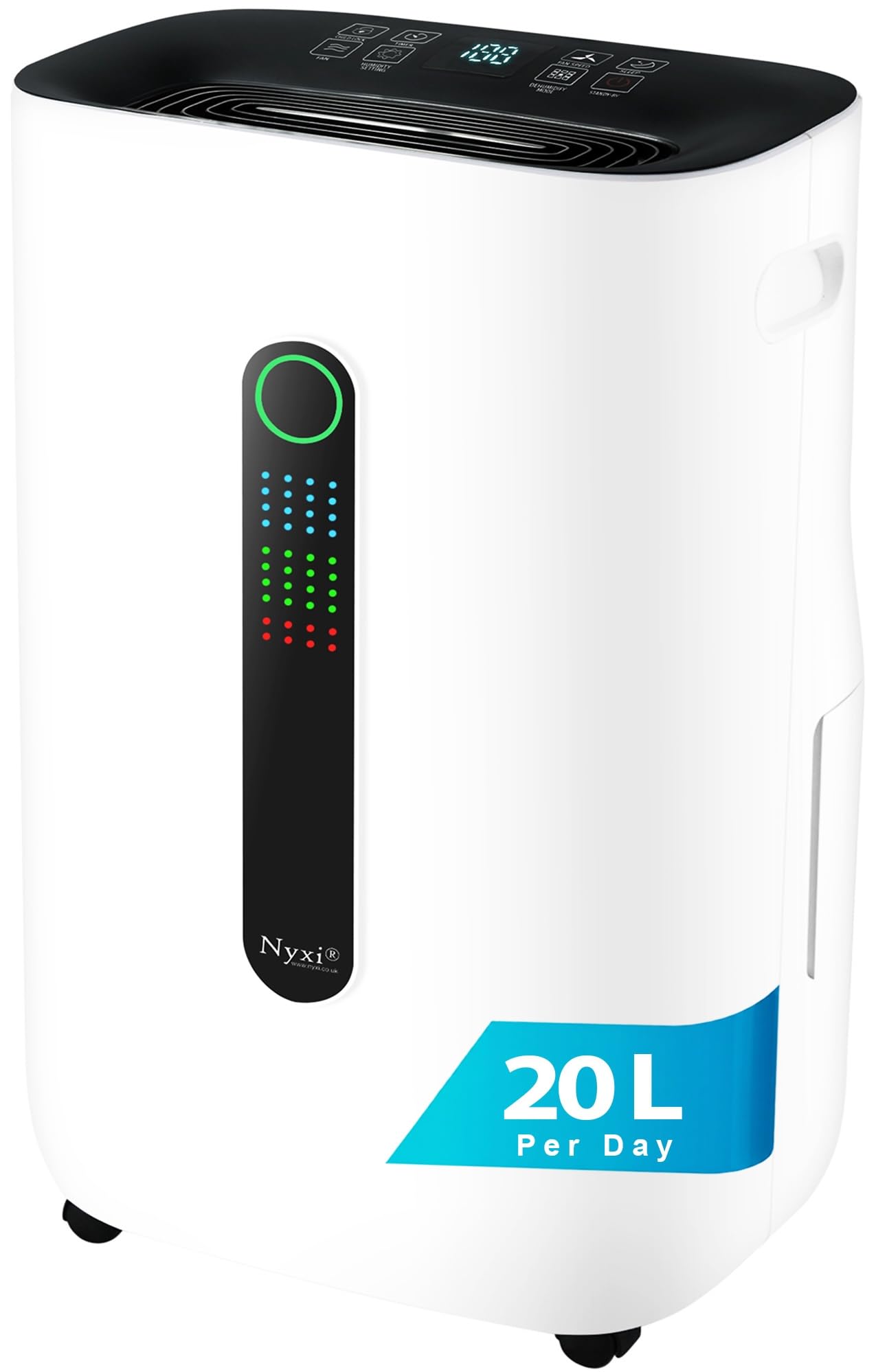 Nyxi 20L/Day Home Dehumidifier, Removes Condensation, Humidity, Damp, Moisture & Purifies Air, Clothes Drying, Continues Drainage, Auto-Off, 24 Hours Timer for Homes, Offices, Basements, Laundry