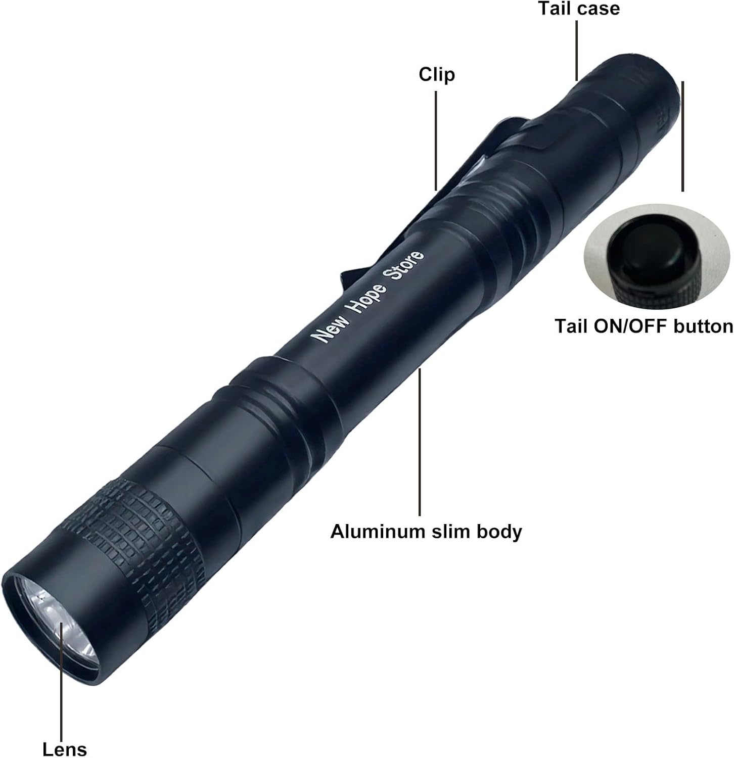 Pen Flashlight, Led Mini Penlight Super Bright Pocket Clip Pen Light Compact Flashlight for Inspection, Repair, Camping, About 1000 Lumens IPX5 Powered by 2*AAA Battery(not included) set 6pcs