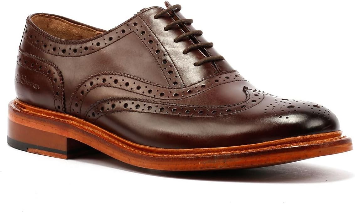 Ben Sherman Sugarman Brogue Leather Men's Mocha Lace-Up Shoes - US 11