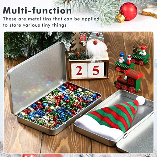 Image of Geiserailie 4 Pack Rectangular Metal Tin Box with Lid Metal Hinged Lid Tin Mini Paint Storage Box Empty Container Storage for Watercolor Jewelry Pen Candy Craft Organizer 7.0 x 4.2 x 0.6'' (Sliver)