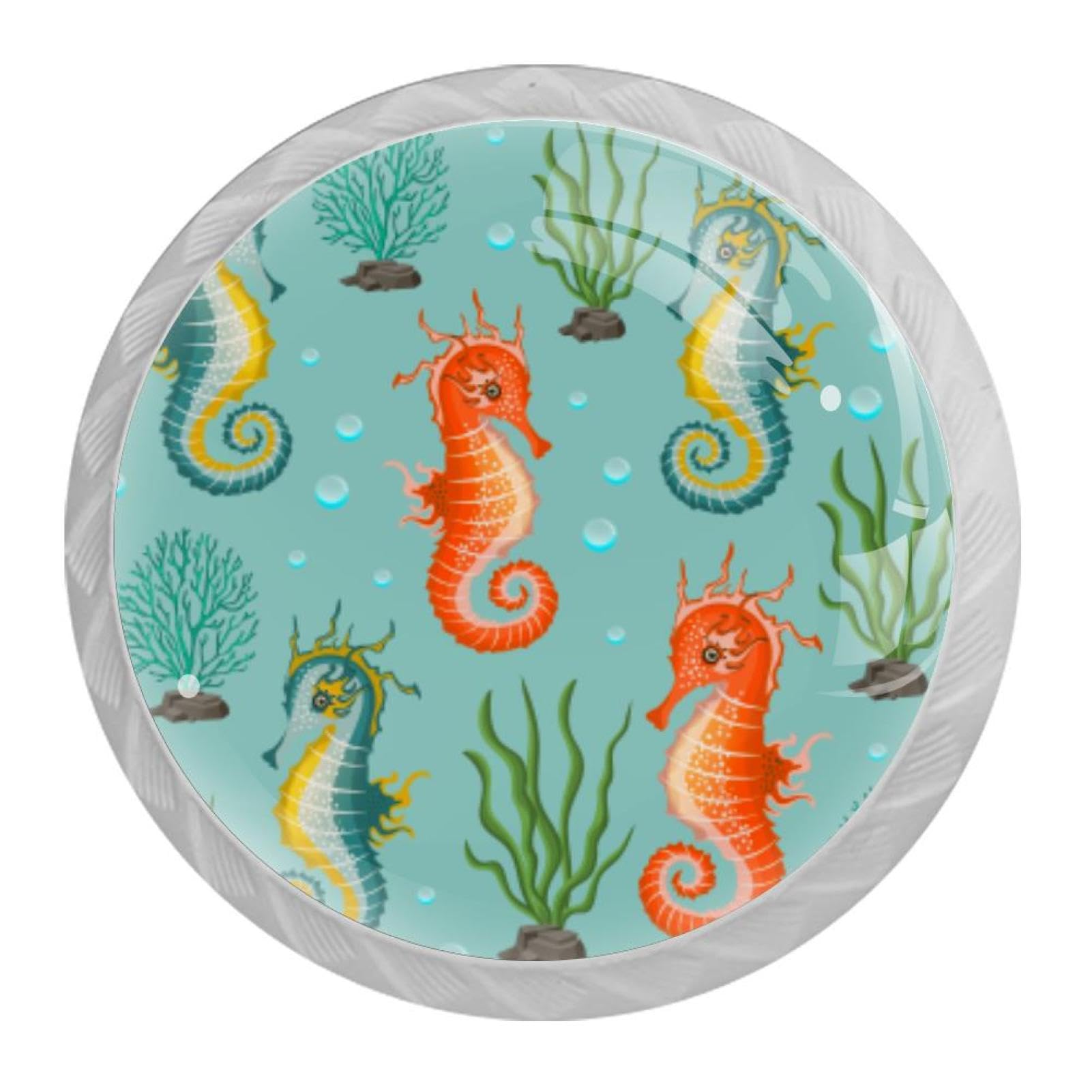 Tqmspg 4 Pieces Drawer Pulls Underwater Cute Seahorse Door Knobs Dresser Handles for Kitchen Wardrobe Cupboard Hardware Furniture