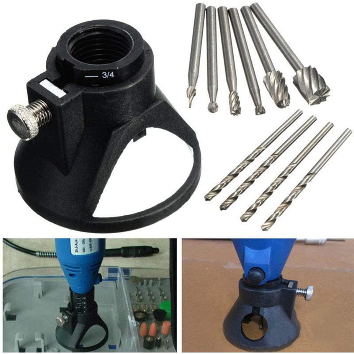 MACHSWON 7 PCS Rotary Multi Purpose Tool Cutting Guide Router Attachment Kit,Drill Carving Rotary Locator Set including 6pcs HSS Routing Drills Bits - Image 4