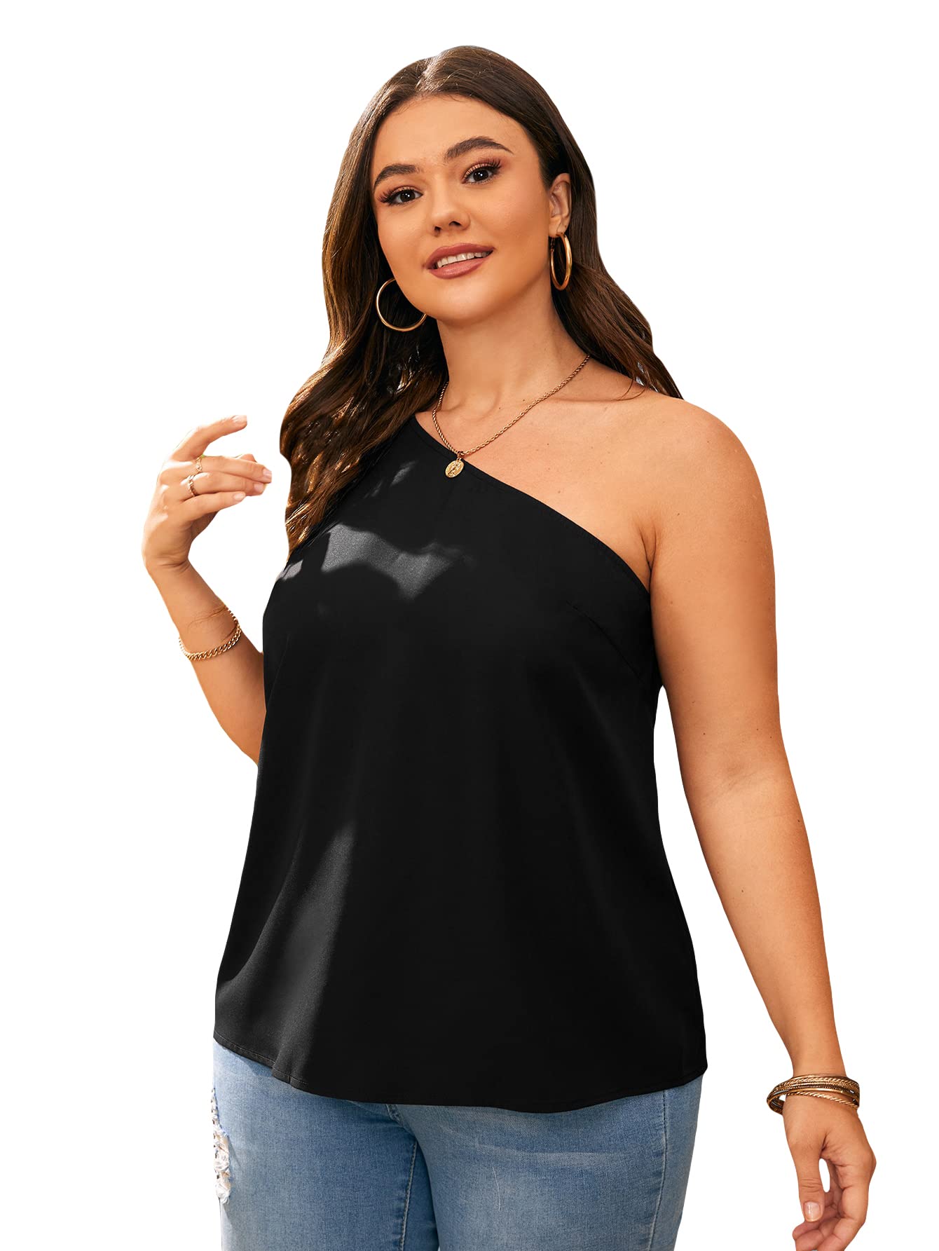 GORGLITTER Women's Plus Size Casual Polka Dot Puff Sleeve Blouses Comfy Contrast Mesh Tops