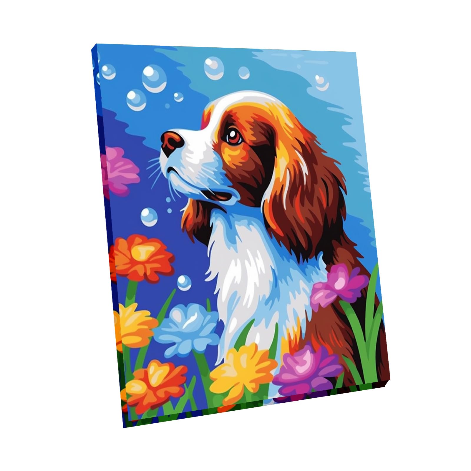 Maomaomi Wooden Framed Paint by Numbers DIY Acrylic Painting Kit for Kids & Adults Beginner – 16" Wx12 L Colorful Cute Dog Pattern