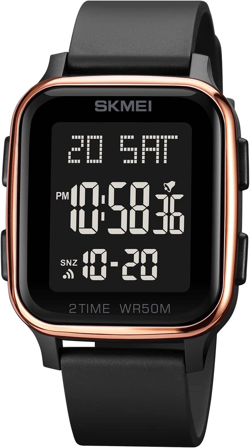 Classic Square Face Unisex Women's Men's Digital Multifunction Outdoor Casual Watch Countdown 50M Waterproof Led Light Wristwatch