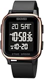 Classic Square Face Unisex Women&apos;s Men&apos;s Digital Multifunction Outdoor Casual Watch Countdown 50M Waterproof Led Light Wristwatch