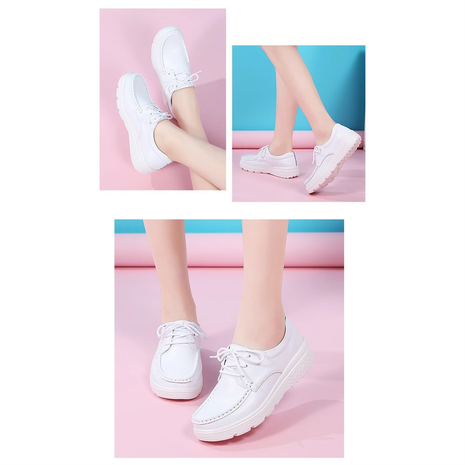 Zapatos de Trabajo de Chef para Mujer, Zapatos de enfermería para el Cuidado de la Salud, Zapatos de Trabajo de enfermería de Cuero cómodos con Cordones Antideslizantes para Mujer