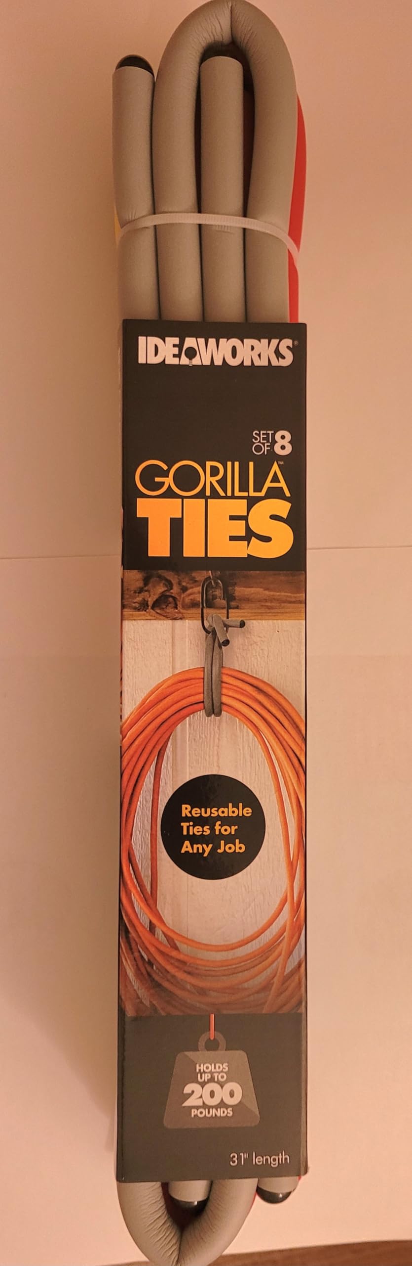 Ideaworks8pcs Classic Gorilla Ties, 31 inches, Reusable for Indoor & Outdoor Use, Holds up to 200lbs