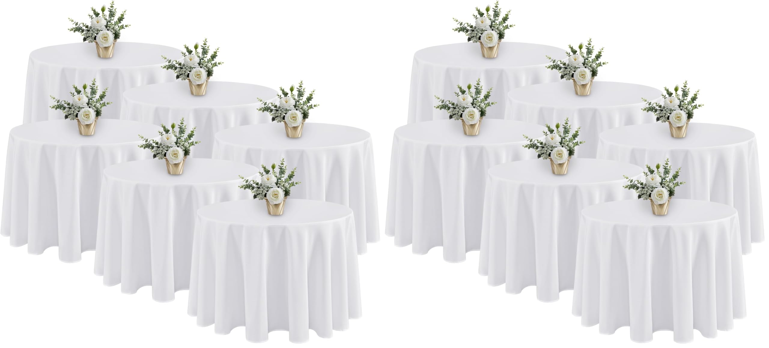 Fitable 12 Pack White Round Tablecloths - 120 Inches in Diameter - Stain Resistant and Washable Table Clothes, Polyester Fabric Table Covers for Wedding, Party, Banquet, Formal Events