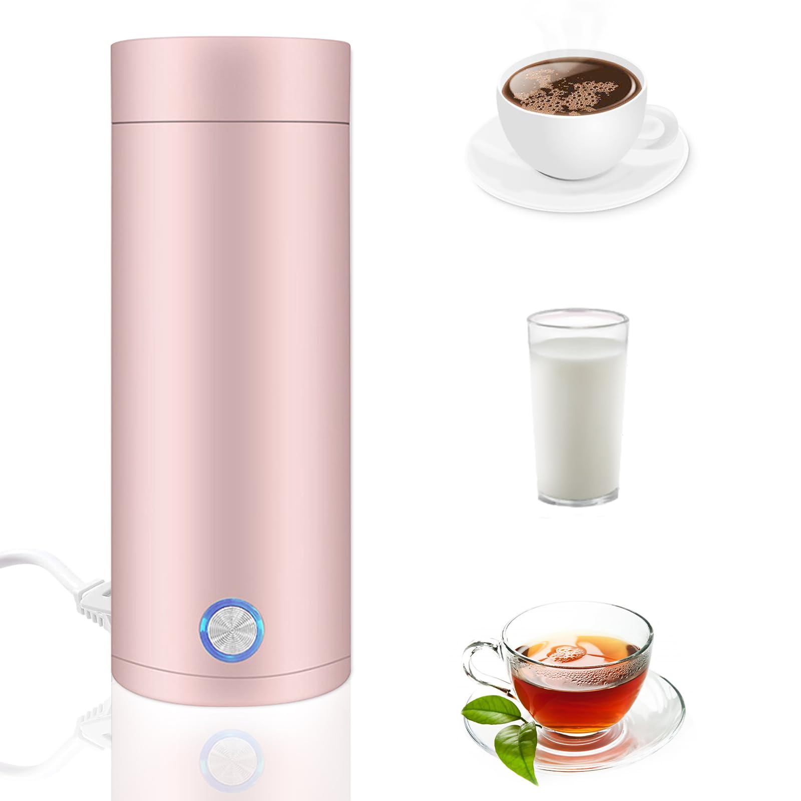 Portable Travel Kettle, 400ML Small Electric Travel Kettle, 3 in 1 Mini Electric Kettle, Travel Kettle for Tea, Coffee, Baby Milk and Fast Food Fast Boil and Auto Shut Off (Pink)
