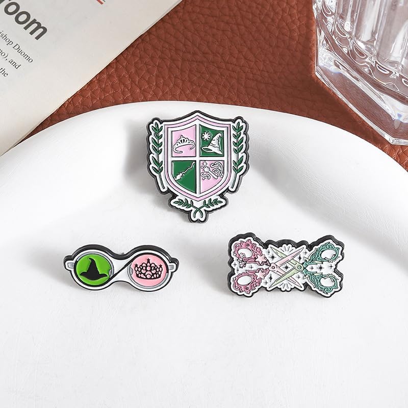 3 pcs Friendship Enamel Pin Set, Pink and Green Pin for Magic Hat and Crown image 4