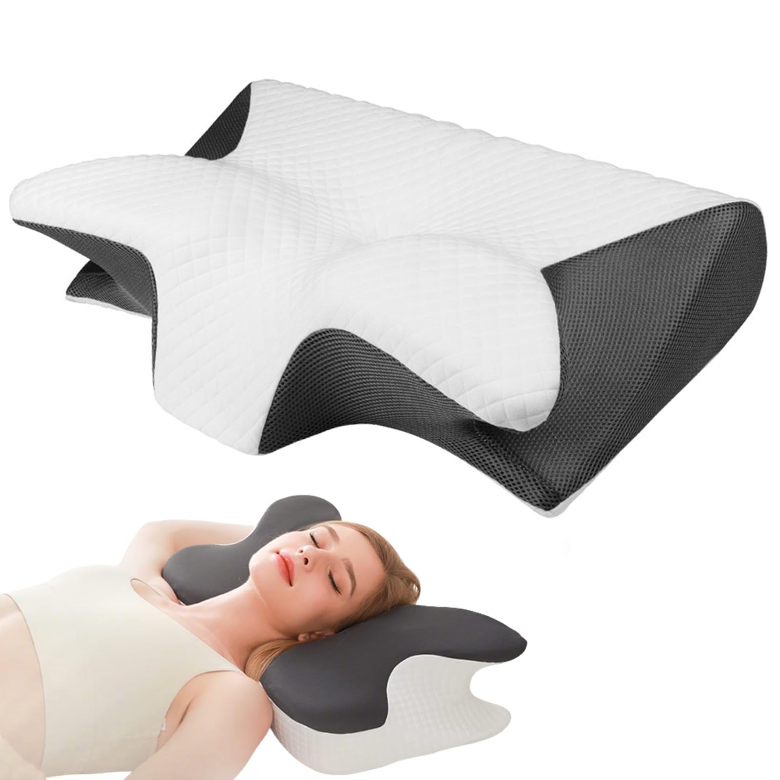 Cuscino Cervicale Ergonomico HotHands A Memoria Di Forma - Design A Farfalla, 2 Altezze (11 E 13 Cm), Per Dormienti Laterali, Supini E Proni