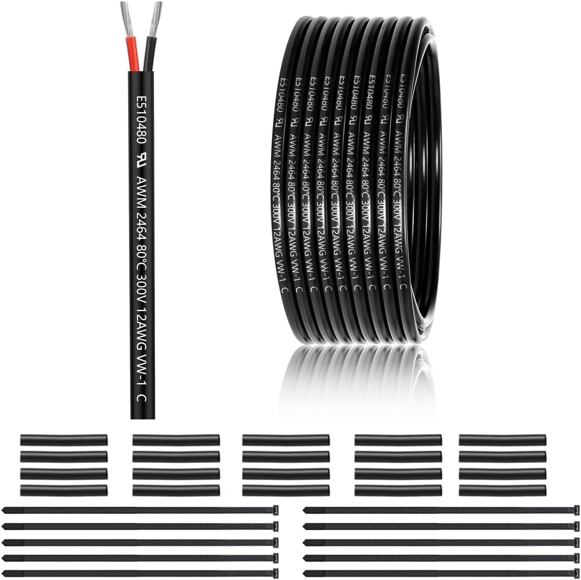 12 Gauge 2 Conductor Electrical Wire 50FT, UL 2464 12 AWG 2 Wire Cable Tinned Copper PVC Stranded 12/2 Core Wire for Marine, LED Lighting, Outdoor Low Voltage Extension Cable, Automotive etc.