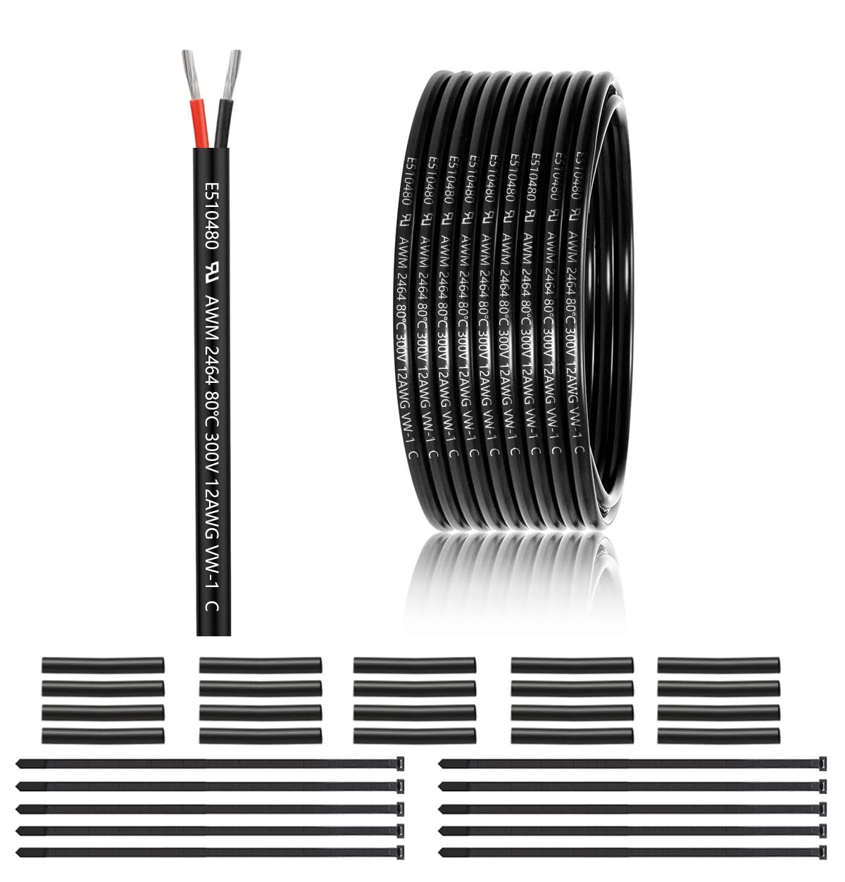 12 Gauge 2 Conductor Electrical Wire 50FT, UL 2464 12 AWG 2 Wire Cable Tinned Copper PVC Stranded 12/2 Core Wire for Marine, LED Lighting, Outdoor Low Voltage Extension Cable, Automotive etc.
