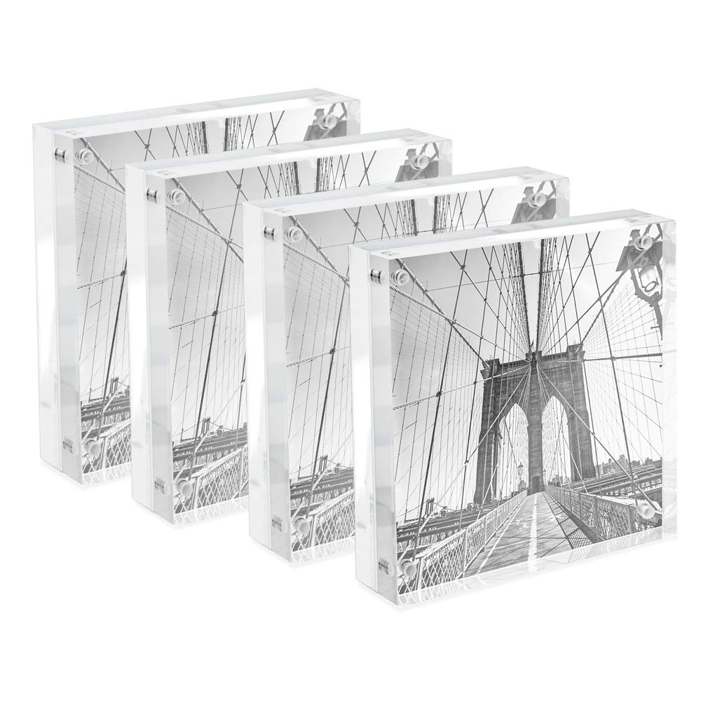 Isaac Jacobs Super Thick Acrylic Magnetic Block Frame, 4x4 Inches (4 Pack)