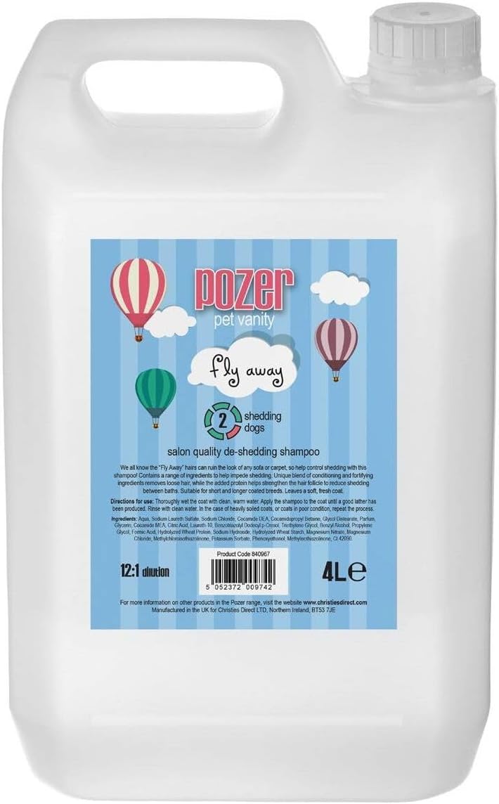 Fly Away Dog Shampoo - Deshedding Shampoo for Dogs - Contols Dog's Hair Shedding - Helps to Remove Loose Hair and Reduce Shedding - Leaves a Soft & Fresh Coat - Fresh Scent, 4 Litre