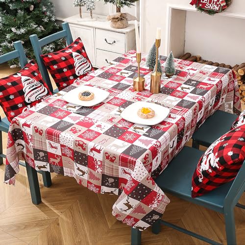 BOSOIRSOU Nappe de Noël 150 x 180 cm, Éléments de Noël Housse de Table Lavable pour décoration de fête de Noël Décor de dîner de Pique-Nique