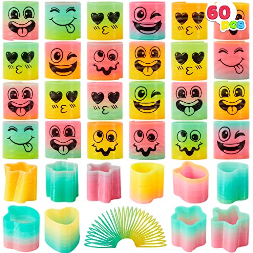 coil springs mini - Spring Rainbow 60 Pcs Party Favor, Mini Plastic Coil Spring Toy, Fidget Stress Coil Mini Springs Bulk Toys for Carnival Prize Birthday, Goodie Bag Stuffers