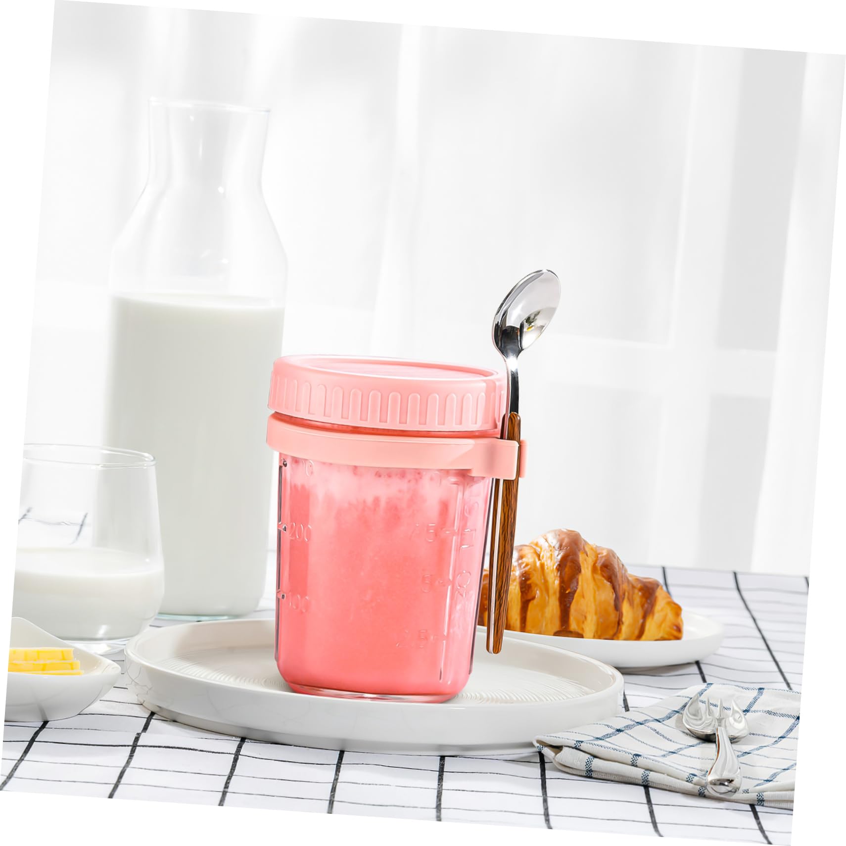 MAGICLULU 4 Stück Glasbehälter mit Deckel und Löffel 400ml Auslaufsicher für Overnight Oats Büro und Schlafsaal Vorratsdose Glas mit Holzdeckel