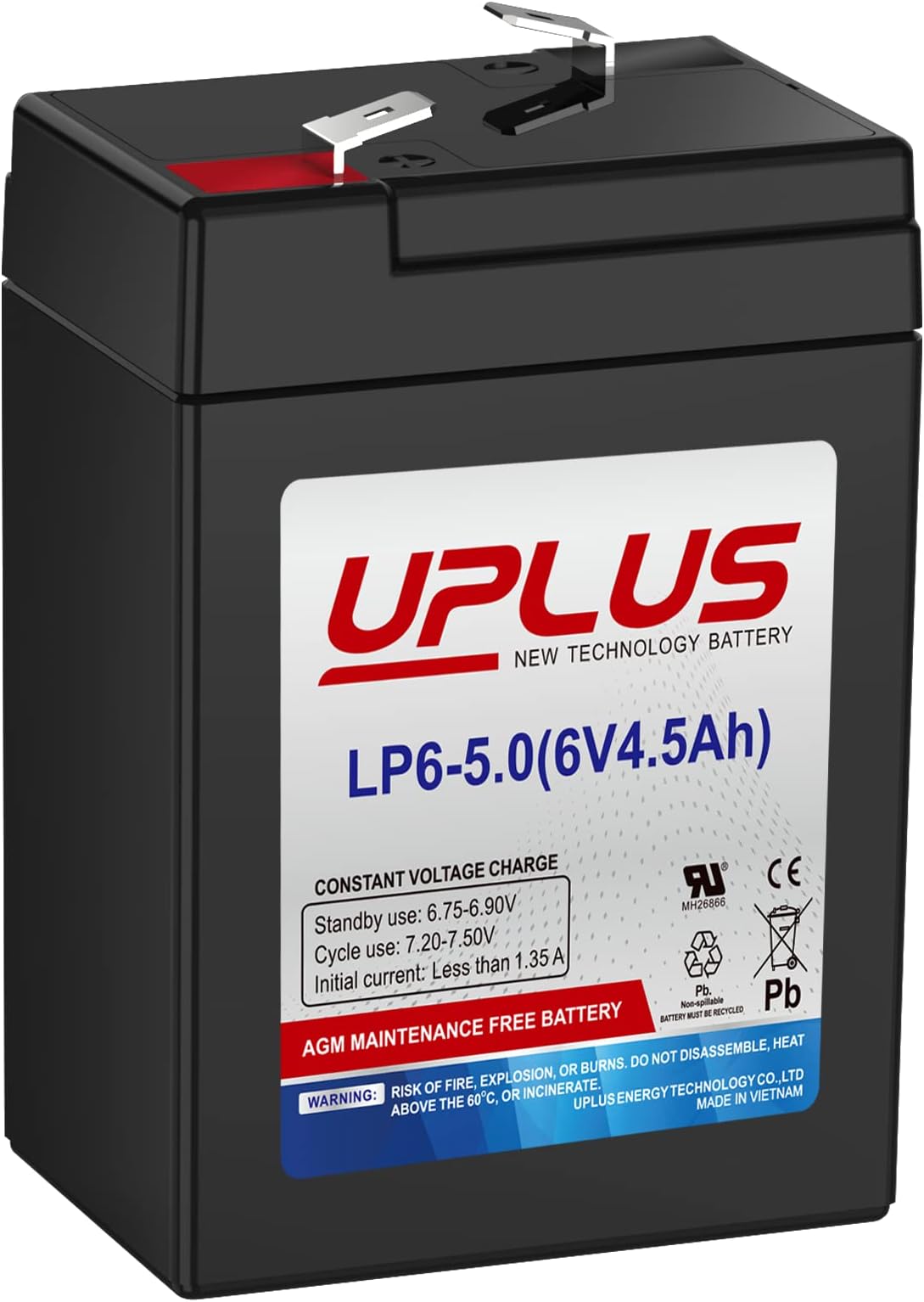 UPLUS 6V 4.5AH Rechargeable Battery, LP6-5.0 SLA AGM Replacement for 5ah batteries, Auto Deer Feeder, Kids Ride ons, Camping Lantern, Quick Pump, Game Hunting Camera, Emergency Lighting, etc.