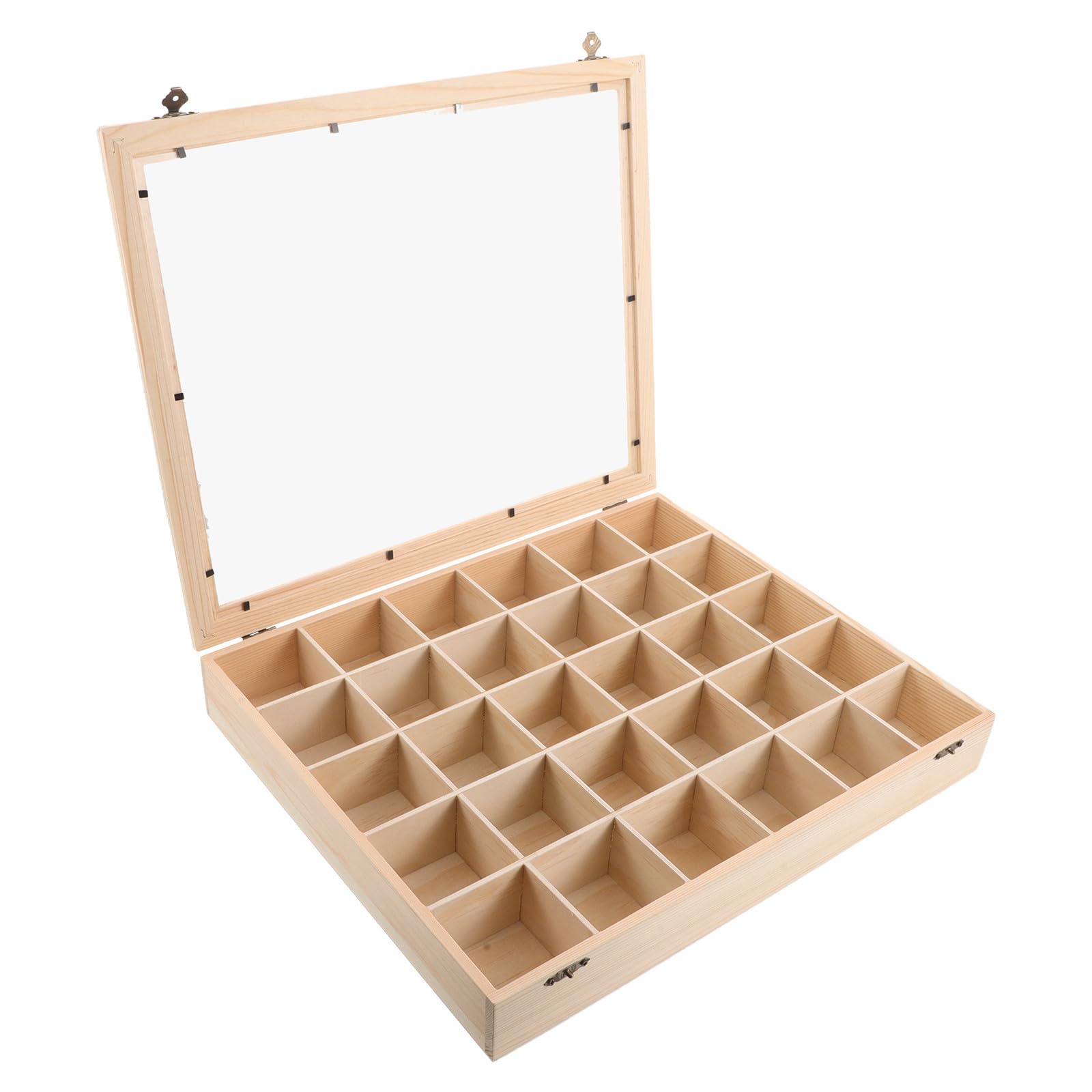 SECFOU Caja de Madera para Colección de Minerales con 30 Compartimentos, Organizador Clásico para Piedras y Recuerdos, Protección Fuerte Adecuado para Decoración del Hogar