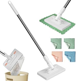 2025 New Mop with Pressure Clamp System, Floor Mop with 4 Pieces Mop Pads, Hand Wash Mop 360 Degree Movable Rotating Head for Household Office and Restaurant, One Button for Replacement