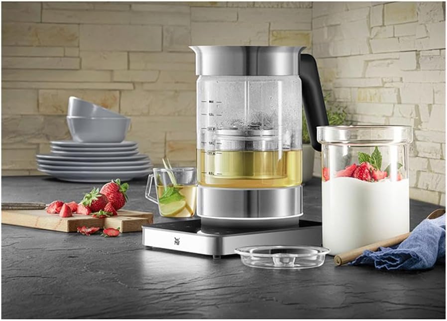 WMF Lumero 3-in-1 Glass Kettle, 1.6 L, 36° Spout Function, Baby Food Warmer, Multiheater, Yogurt Maker, Temperature Control, Matte Stainless Steel