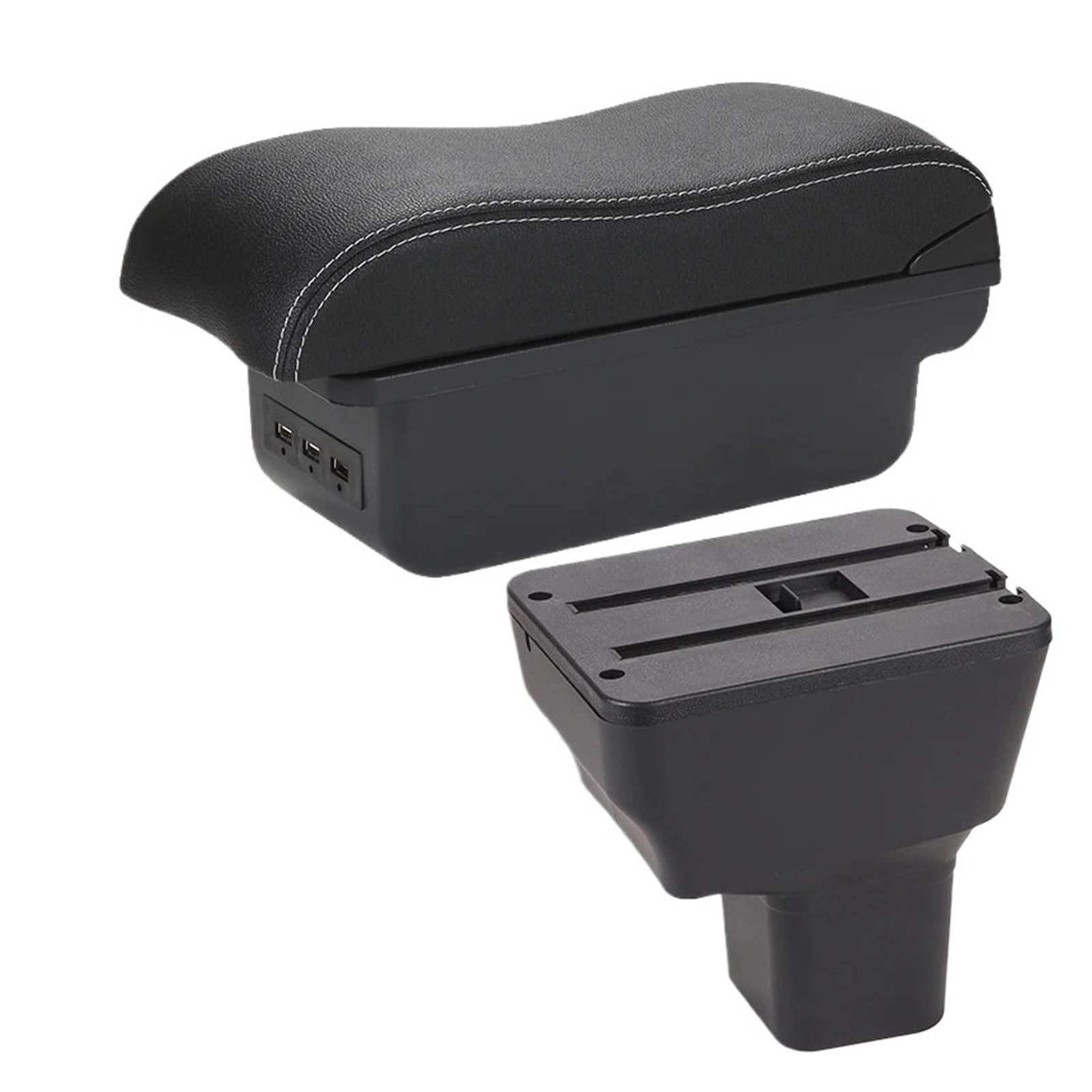 Ggwqoops Car Armrests For Nissan For Kicks 2016-2023 Car Storage Box Armrest Interior Details Curved Surface Leather Simple Installation Armrest Box(B3 Black white 3USB)