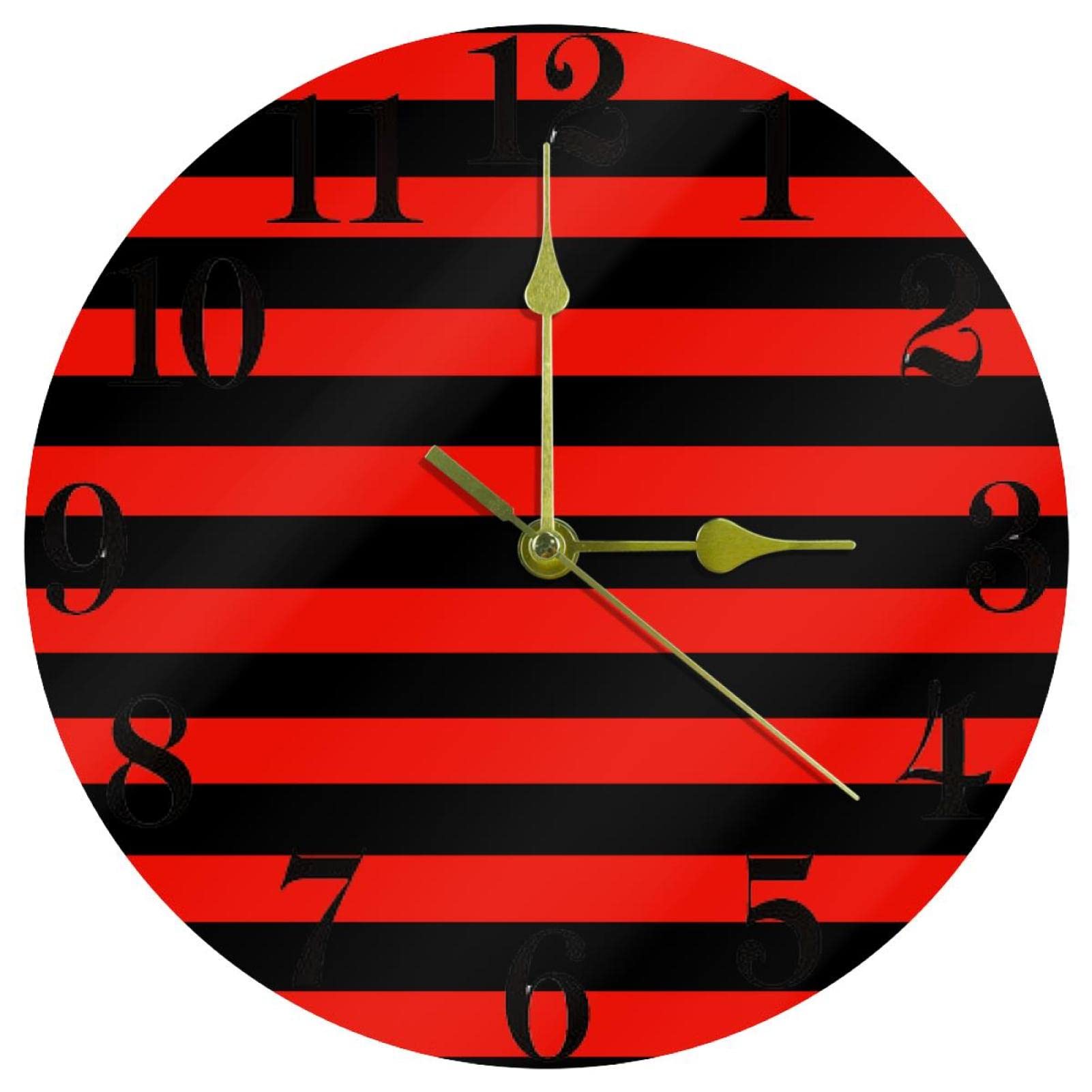 Horloge murale à motif rayé noir et rouge moderne pour un intérieur élégant