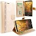 LG G4 Case, G4 Case, Cellularvilla [Stand Feature] Flower Texture Wallet Case [Diamond Jewel] Premium [Bling Luxury] PU Leather Flip Cover [Card Slots] For LG G4 (Golden Bling)