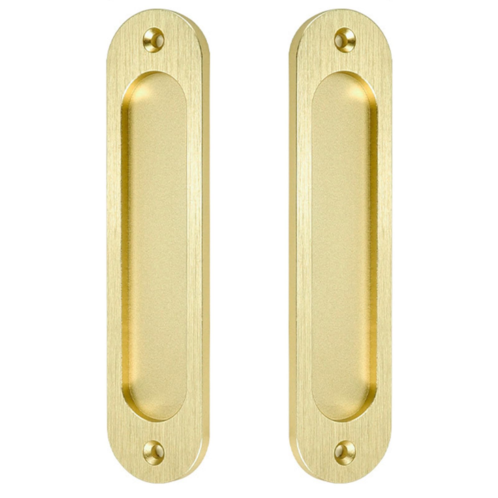 Shyyoulqe Gold 2Pcs Zinc Alloy Sliding Door Handles For Glass Cabinets, Modern Embedded Pulls With Easy Installation, Hardware Simple Wardrobe Sliding Door Embedded Handle