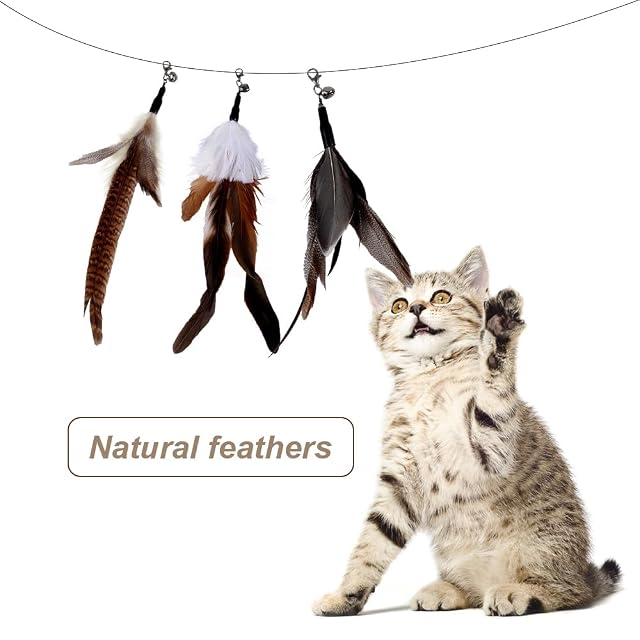 Foto 3 de 8 de DONGKER Cat Feather Toys - Juego de 6 juguetes para gatos, plumas de repuesto, colgantes con cascabeles…