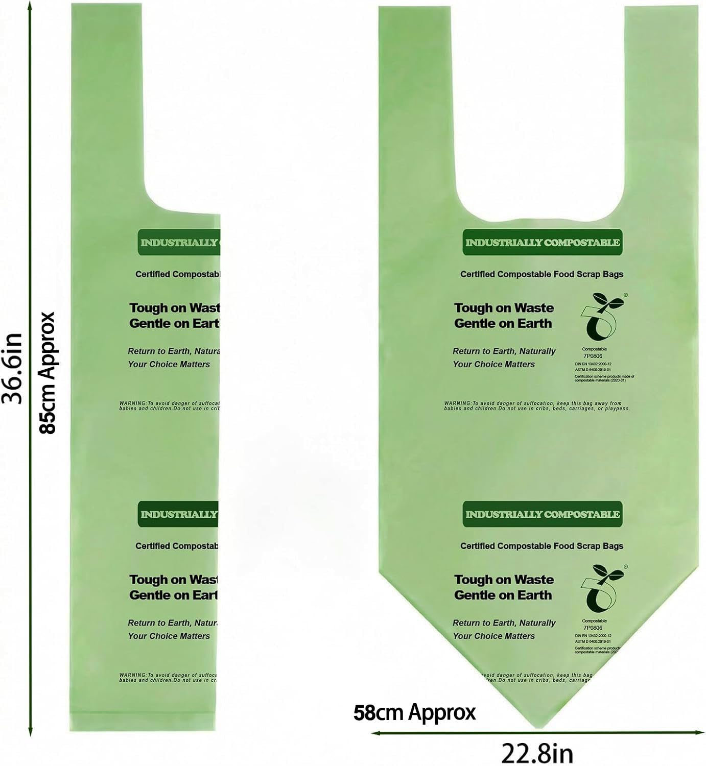 Sacchi della spazzatura biodegradabili da 50 l, 128 pezzi (4 scatole × 32 pezzi/rotolo), materiale amido di mais, certificato da piantine, ideali per cucina, garage e soggiorno, verde chiaro