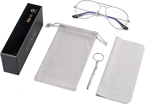 Miniatura 7 de EYLRIM Gafas de aviador con luz azul para mujeres y hombres, lentes transparentes para computadora con marco piloto de metal