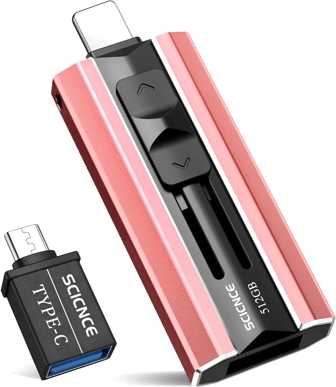 SCICNCE USB 3.0 Flash Drive 512GB Intended for iPhone, USB Memory Stick External Storage Thumb Drive Photo Stick Compatible with iPhone, Android and Computer (Rose Gold)