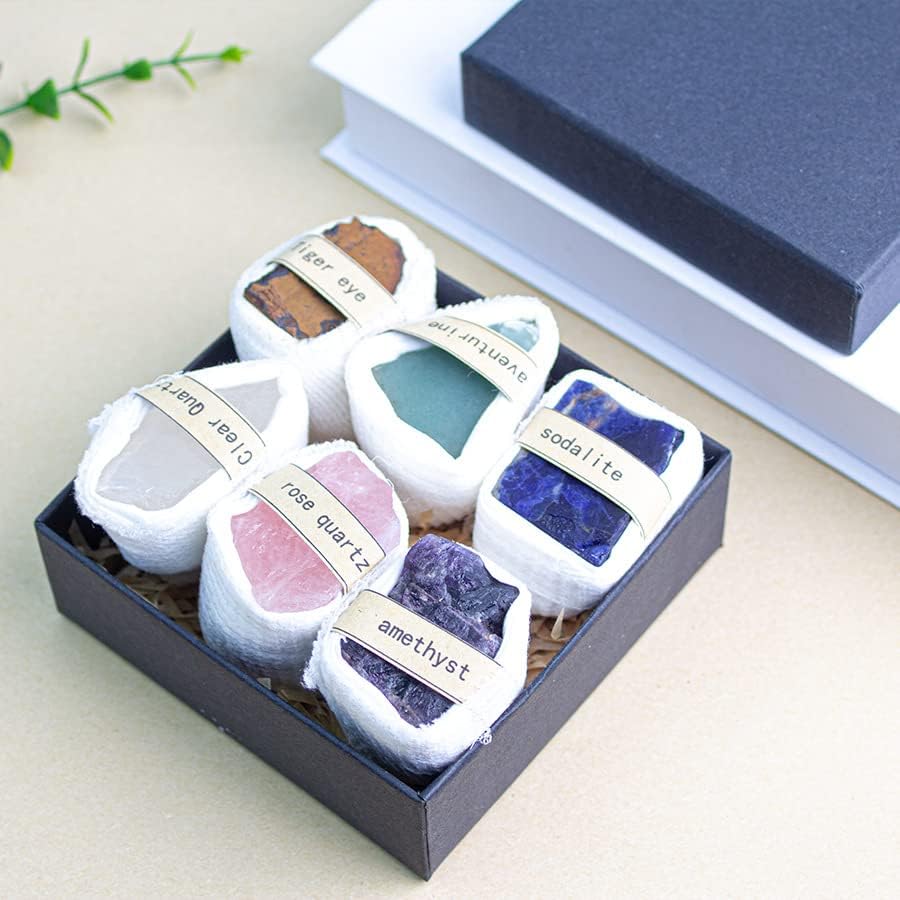 Miniatura 9 de Caja de piedra original de cristal, muestra de mineral natural, marcador mineral de partículas grandes sin pulir, juego de caja de regalo, para