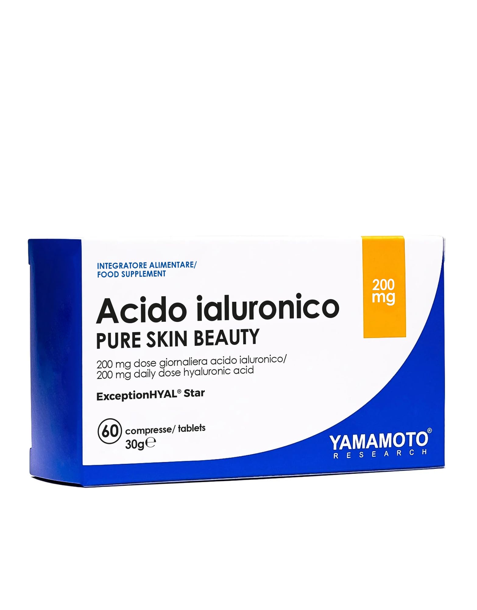 YAMAMOTO RESEARCH, Acido Ialuronico Pure Skin Beauty, 60 compresse, Migliora l'elasticità della pelle, Riduce le rughe, Stimola la produzione di collagene per un effetto lifting naturale, Slow-age