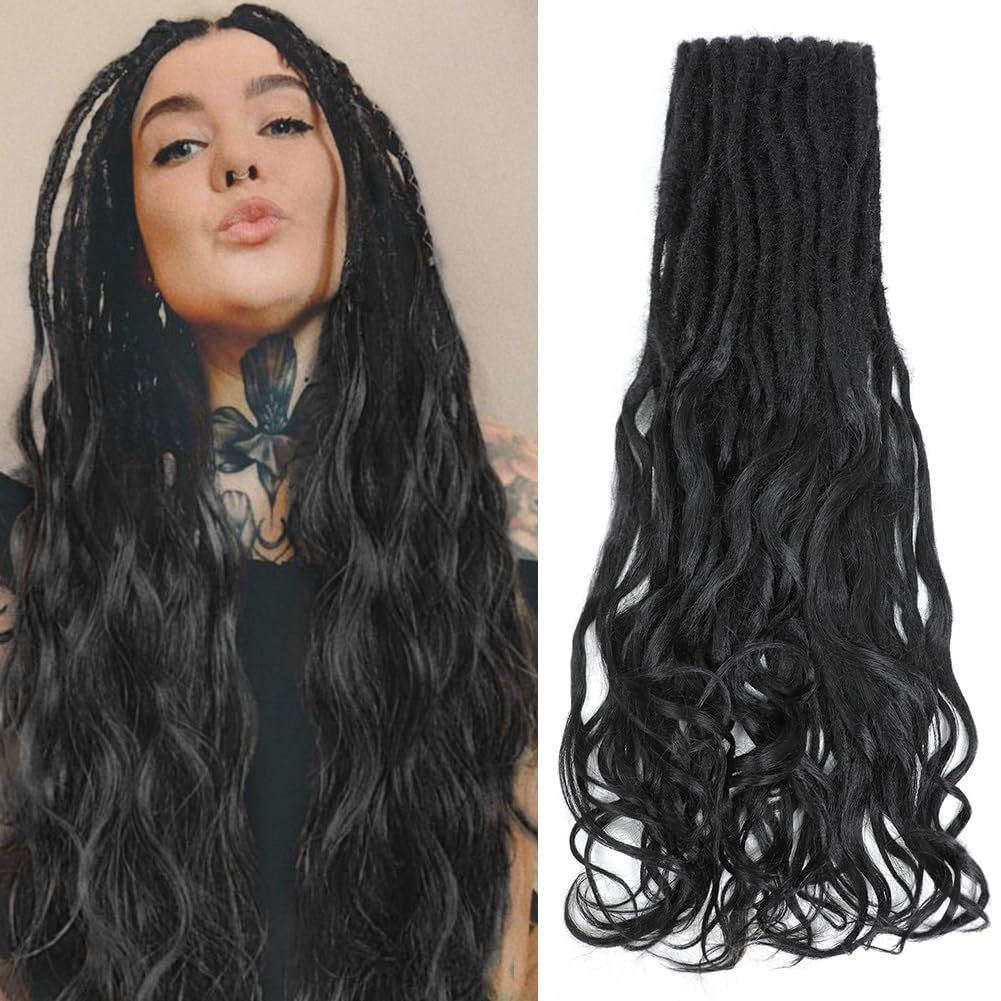 Ajsowju Loose Wave Dreads Synthetic French Curly Double Ended Dreadlock Extensions 24inches 10 Strands Thin Soft Spanish Curly DE Dread Extensions for