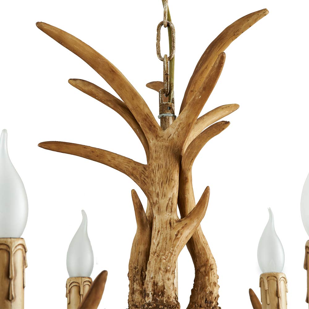 OUKANING Antler - Lámpara de techo, diseño de cuerno de ciervo, 6 luces, estilo vintage, para sala de estar, bar, cafetería, comedor