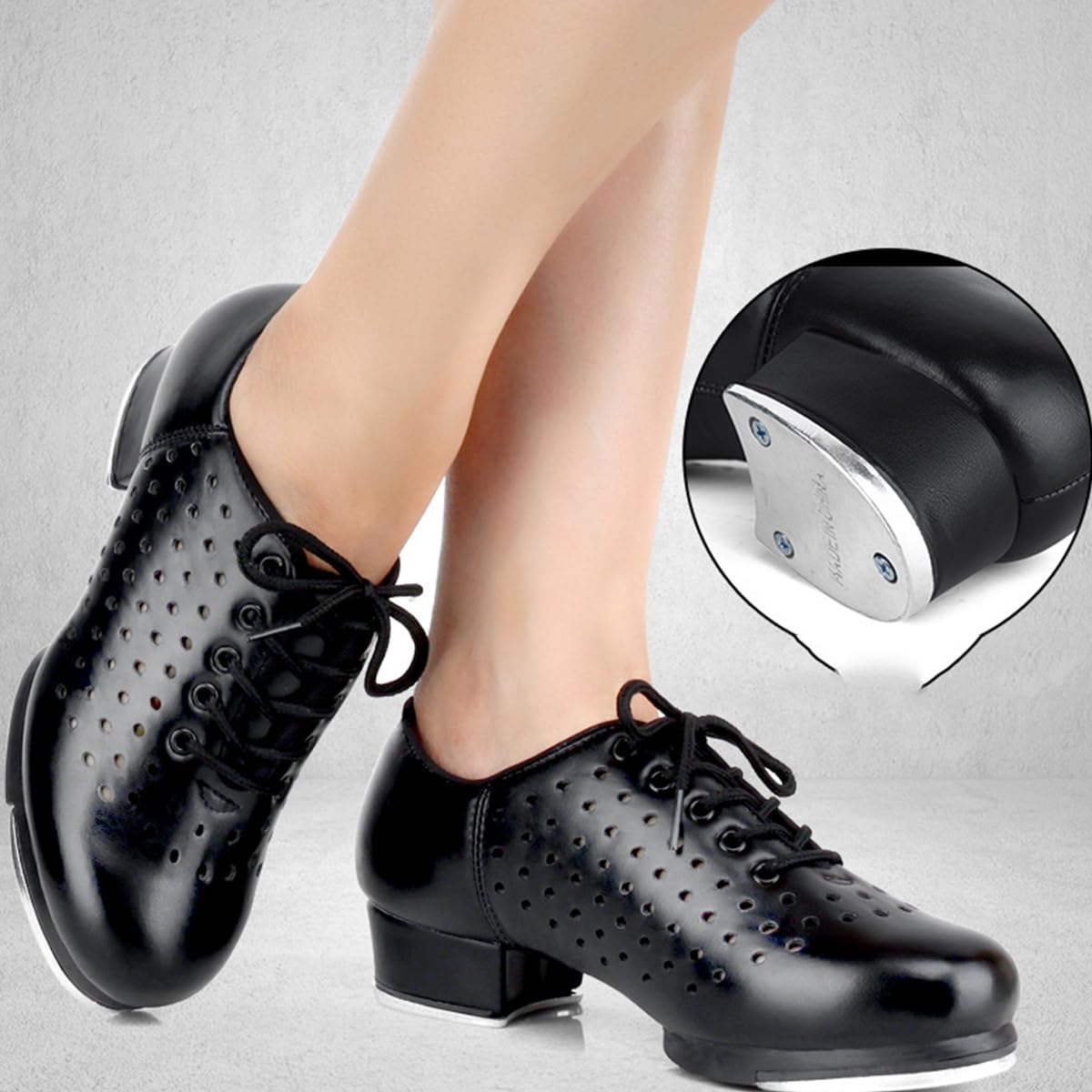 Mujer Zapatos de Entrenamiento de Claque Cordones Zapatos de claqué de Cuero Transpirable para formación de Rendimiento Profesores