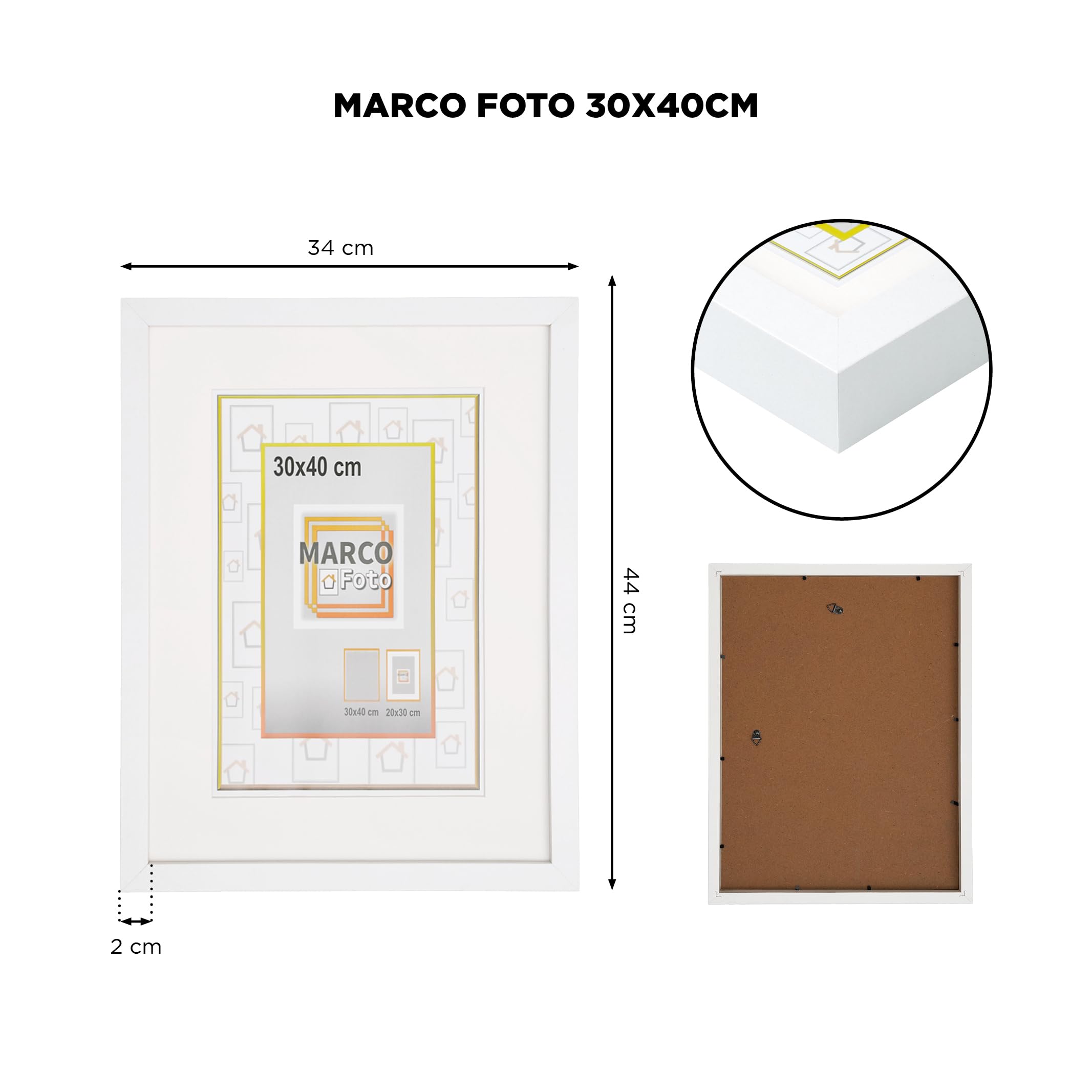 Set de 12 Marcos de Fotos con Paspartu Blanco - Marco Para Cuadros - Marco de Fotos - Marcos Cuadros - Marcos Fotos Pared con Plexiglas- Marco Fotos - Marcos Madera MDF - 30X40
