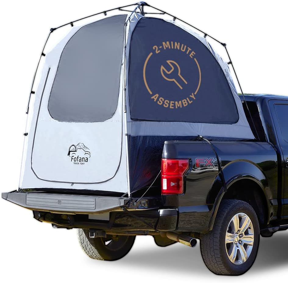 Fofana Pop-Up Truck Bed Tent - Mid-Size, 2-Person, Gray - Quick Setup Pop-Up Tent for Camping - Waterproof Sewn-in Floor & Camping Gear Organization - Mesh Windows & Ventilation for Truck Bed Dome