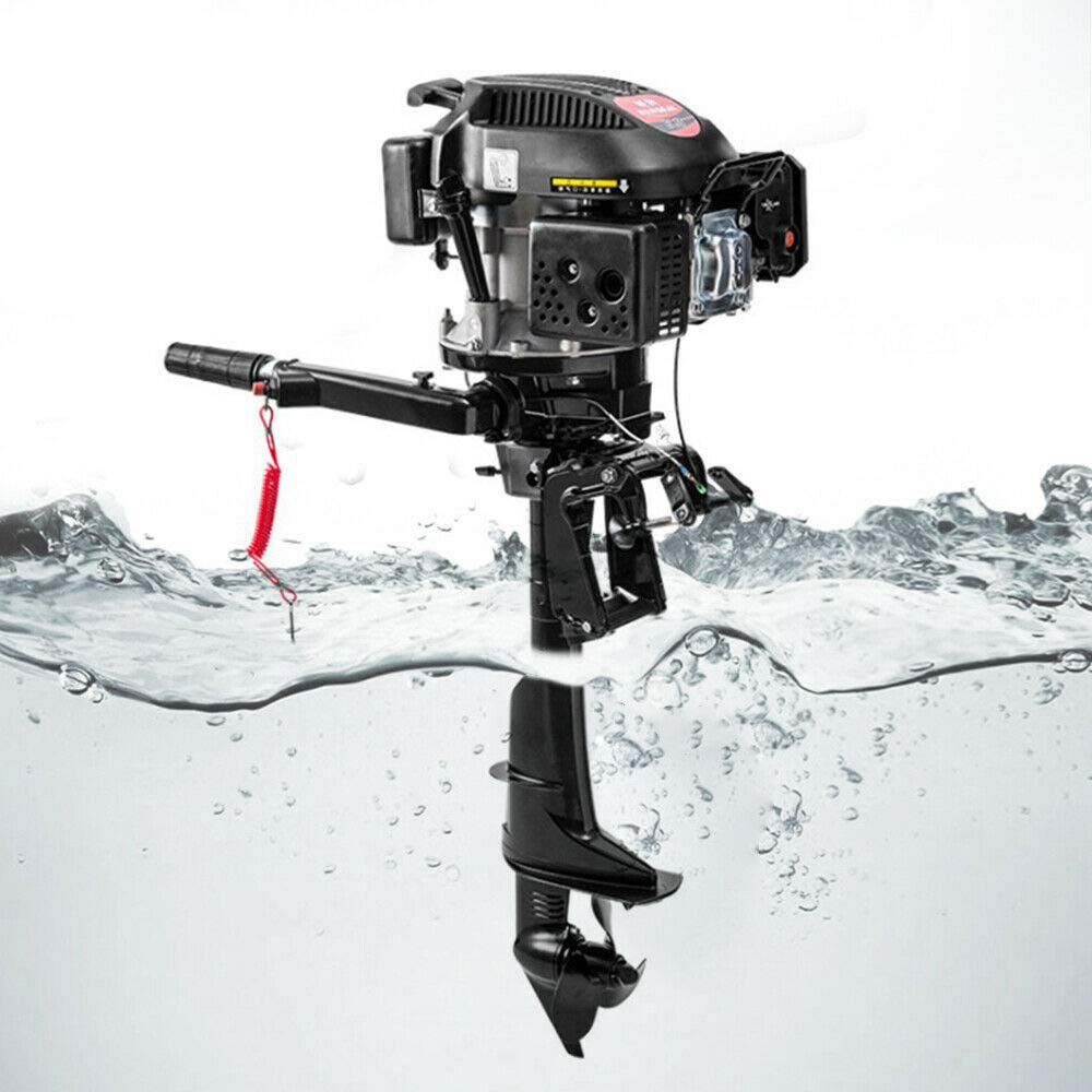 Outboard Boat Motor, 4 Stroke 6HP Heavy Duty Air Cooling Boat Motor Engine Tilt Shaft Outboard