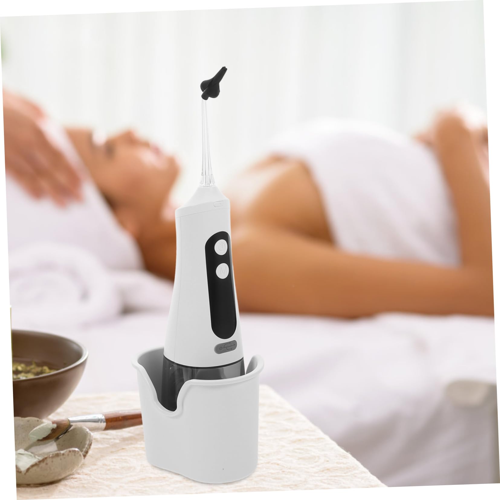 Irrigateur Auriculaire Électrique 350ml, Nettoyage Doux et Approfondi, Étanche Ipx7, Plastique Blanc, pour Voyage ou Salon