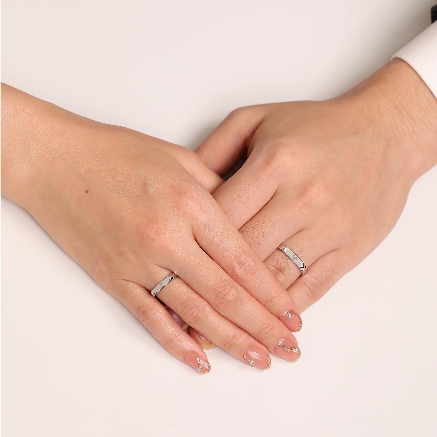 Meissa Anillos de Compromiso Boda Plata de Ley 925 para Pareja Novios Ajustables con Dos Corazones y San Valentín (Juego de Dos Anillos)